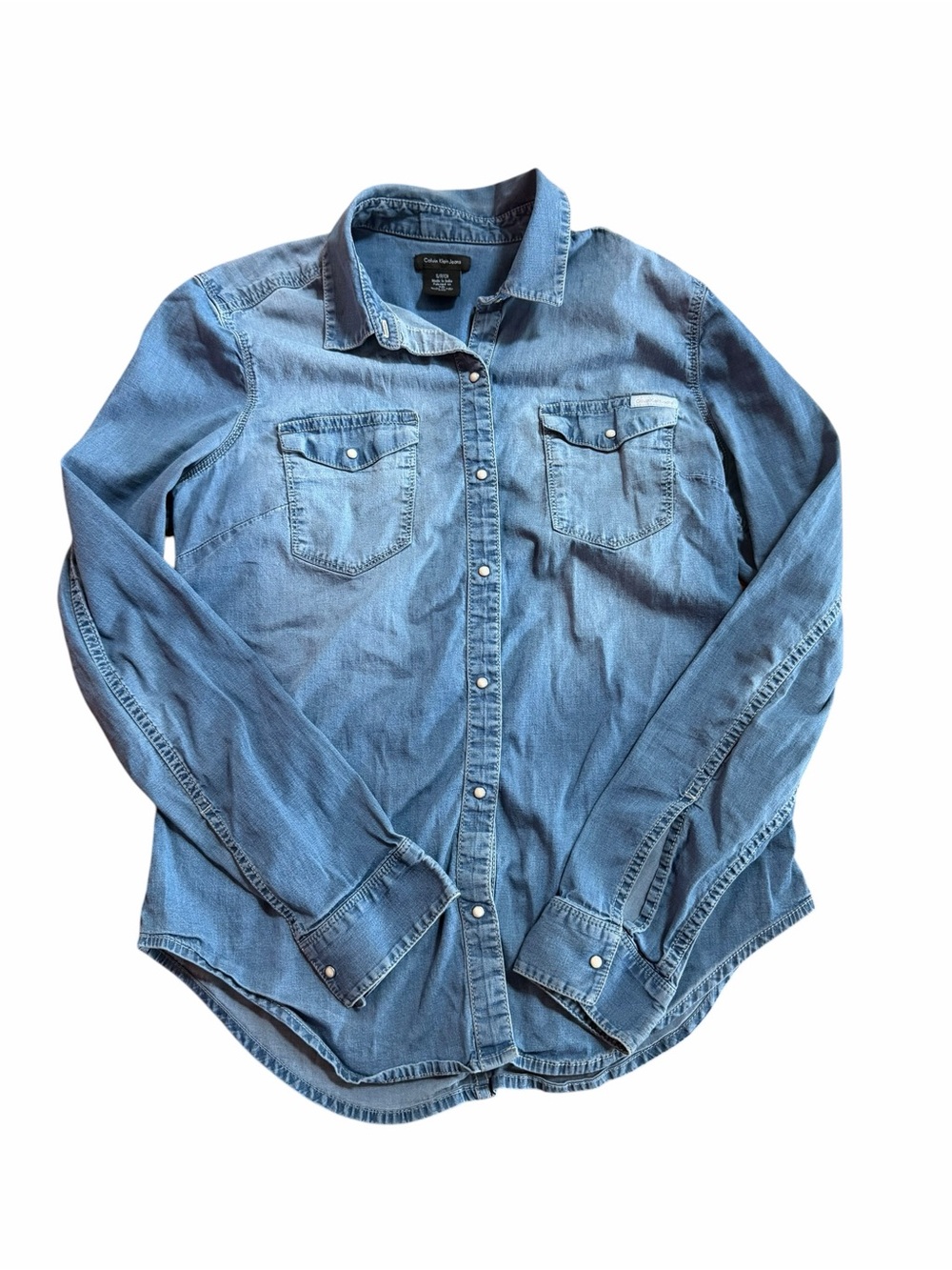 Calvin Klein Jeans Light Blue Denim Shirt Pearl Snap Buttons